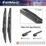 Windshield Metal Frame Wiper Blades 26'' + 20'' Car Front Window U J Hook Bracketless Beam Wiper Blade（set of 2)