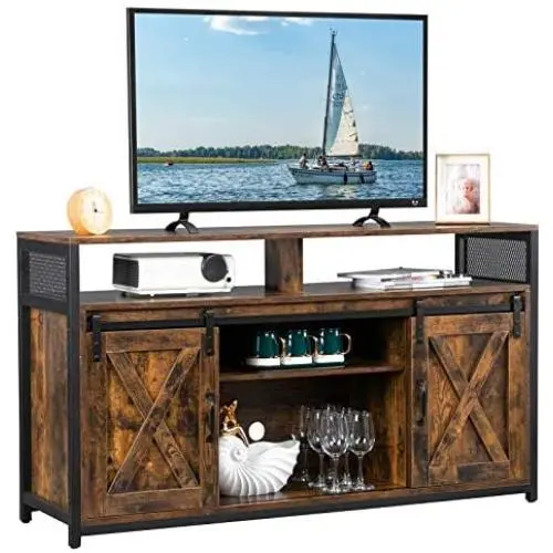 VINGLI Farmhouse TV Stand with Sliding Barn Doors for TVs up to 55'' Flat Screen, Rustic Entertainment Center Media Console Table Cabinet w/Adjustable Shelves (Rustic Brown) VINGLI Farmhouse TV Stand with Sliding Barn Doors for TVs up to 55'' Flat Screen, Rustic Entertainment Center Media Console Table Cabinet w/Adjustable Shelves (Rustic Brown)