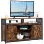 VINGLI Farmhouse TV Stand with Sliding Barn Doors for TVs up to 55'' Flat Screen, Rustic Entertainment Center Media Console Table Cabinet w/Adjustable Shelves (Rustic Brown)