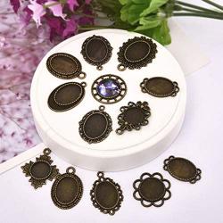 DROLE Dangle Cabochon Earrings Setttings Kit-60Pcs Metal Earring Pendant Bezel 60Pcs Glass Dome Tiles and 100Pcs Earring Wire Hooks for DIY Earring Making Antique Bronze Total 220Pcs