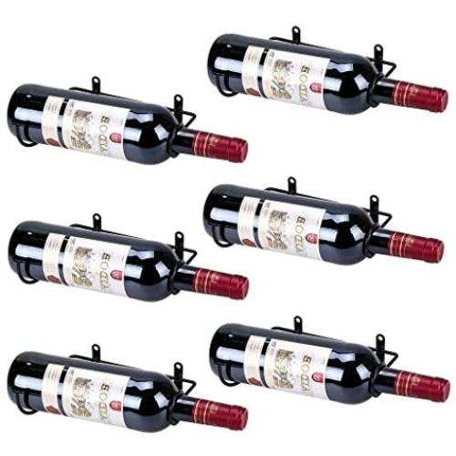 Hipiwe Set of 6 Wall Mounted Wine Rack Holders - Metal Wine Bottle Display Holder with Hardware, Wall Hanging Red Wine Bottle Organizer Racks for Storage Beverages/Liquor Bottle