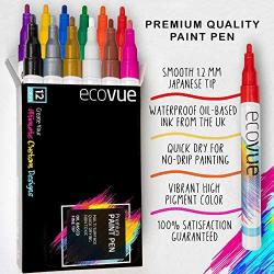 Oil Based Paint Pen Markers Fine Tip in 12 Vivid, Permanent, Fast Drying Colors For Glass, Wood, Mugs, Rock, Metal, Clay