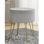 Ornavo Home Modern Round Velvet Storage Ottoman Foot Rest Stool/Seat with Gold Metal Legs & Tray Top Coffee Table - Silver
