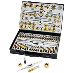 Muzerdo 86 Piece Tap and Die Set Bearing Steel Sae and Metric Tools, Titanium Coated with Metal Carrying Case