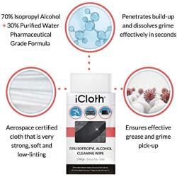 iCloth 70% Isopropyl Alcohol Cleaning Wipes – For Extra-Large Devices and Surfaces – Screen Cleaner For All Kinds of Large Electronics – Streak-Free Formula and Lint-Free Cloth – Box of 24