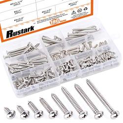 Rustark 180-Pcs [#8 3/8'' to 1-1/2''] 304 Stainless Steel Round Pan Head Phillips Cross Wood Screws Self Tapping Drilling Screws Assortment Kit