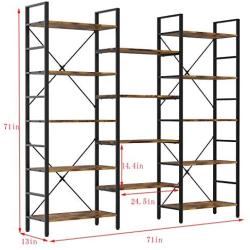 oneinmil Triple Wide 5-Shelf Bookcase Industrial Vintage Wood Style Large Open Bookshelves for Home&Office