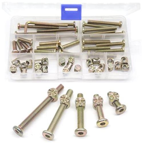 M6 Baby Crib Hardware Replacement Kit, cSeao 50pcs Socket Cap Bolts Barrel Nuts Assortment Kit for Bunk Bed Furniture Chairs, M6x20mm/ 30mm/ 40mm/ 50mm/ 60mm