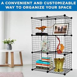 Work-It! Wire Storage Cubes, 6-Cube Metal Grid Organizer | Modular Wire Shelving Units, Stackable Bookcase, DIY Closet Cabinet Organizer for Home, Office, Kids Room | 14'' W x 14'' H, Black