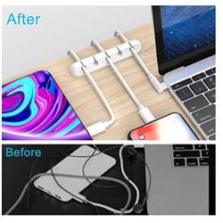 White Cable Clips, Cord Organizer Cable Management, Cable Organizers USB Cable Holder Wire Organizer Cord Clips, 2 Packs Cord Holder for Desk Car Home and Office (5, 3 Slots)