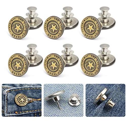 MIUYOON Button Pins for Jeans,17mm 6PCS Jean Buttons Replacement Button Pins for Pants Easy to Use and No Tools Require