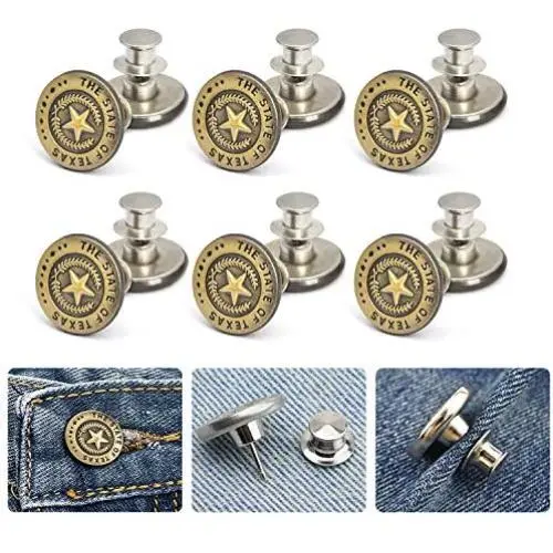 MIUYOON Button Pins for Jeans,17mm 6PCS Jean Buttons Replacement Button Pins for Pants Easy to Use and No Tools Require