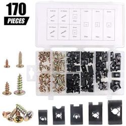 170Pcs Auto Car U-Clip U Nut and Screw Assortment Kit for Dash Door Panel Interior SAE