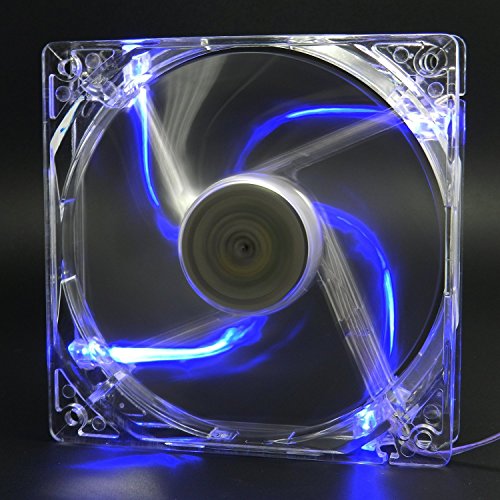 Autolizer Sleeve Bearing 120mm Silent Cooling Fan for Computer PC Cases, CPU Coolers, and Radiators - High Airflow, Quite, and Transparent Clear (Blue Quad 4-LEDs) - 2 Years Warranty