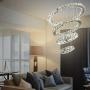 Dixun Crystal Chandeliers Modern LED 4 Rings Pendant Light Adjustable Stainless Steel Ceiling Light Fixture for Living Room Dining Room Bedroom (Cool White)