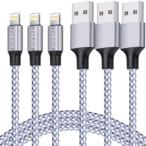 iPhone Charger, TAKAGI Lightning Cable 3PACK 6Ft Nylon Braided USB Charging Cable High Speed Data Sync Transfer Cord Compatible with iPhone 11/11 Pro Max/XS MAX/XR/XS/X/8/7/Plus/6S/6/SE/5S/5C/iPad