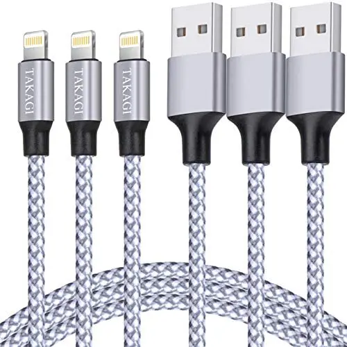 iPhone Charger, TAKAGI Lightning Cable 3PACK 6Ft Nylon Braided USB Charging Cable High Speed Data Sync Transfer Cord Compatible with iPhone 11/11 Pro Max/XS MAX/XR/XS/X/8/7/Plus/6S/6/SE/5S/5C/iPad iPhone Charger, TAKAGI Lightning Cable 3PACK 6Ft Nylon Braided USB Charging Cable High Speed Data Sync Transfer Cord Compatible with iPhone 11/11 Pro Max/XS MAX/XR/XS/X/8/7/Plus/6S/6/SE/5S/5C/iPad