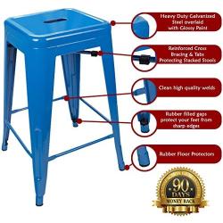 UrbanMod 24 Inch Bar Stools for Kitchen Counter Height, Indoor Outdoor Metal, Set of 4, Blue