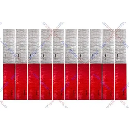 [ALL STAR TRUCK PARTS] 10pcs of 2''x12'' Strips Conspicuity Safety Caution Warning Tape DOT-C2 Approved Reflective Truck Trailer Red/White Adhesive Sticker