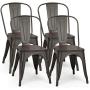 COSTWAY Tolix Style Dining Chairs Industrial Metal Stackable Cafe Side Chair with Wood Seat Set of 4 (Copper-Colored)
