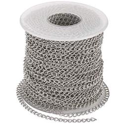 Pandahall 82 Feet/25M Soldered 304 Stainless Steel Curb Chains 4x3x0.6mm Stainless Steel Color Plated for Jewelry Making