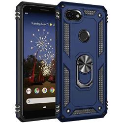 Military Grade Drop Impact for Google Pixel 3A XL Case 360 Metal Rotating Ring Kickstand Holder Magnetic Car Mount Armor Shockproof Cover for Google Pixel 3A XL Protection Case (Blue)