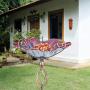 MUMTOP 31 Inch Height Glass Birdbath Birdfeeder with Metal Stake Garden Yard Outdoor