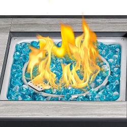 BALI OUTDOORS 42 inch 50,000 BTU Rectangular Propane Gas Fire Pit Table with Fire Glass and Table Lid , Fire Pits Outdoor for Garden, Patio, Backyard