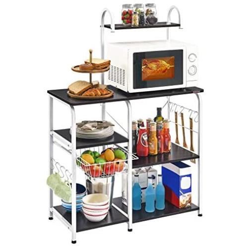 Mr IRONSTONE Kitchen Bakers Rack Utility Storage Shelf 35.5'' Microwave Stand 3-Tier+4-Tier Shelf for Spice Rack Organizer Workstation(Dark Brown)