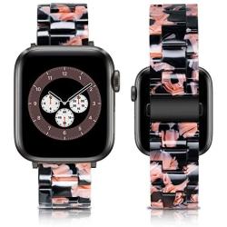 Caunedy Compatible with Apple Watch Bands 38mm/40mm for Women/Man, Light and Waterproof Fashion Replacement Resin Band with Stainless Steel Buckle for Series iWatch 6/5/4/3/2/1/SE (Black Rose, 38/40mm)