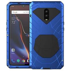 Feitenn OnePlus 6T Case, 6T Phone Case, Armor Aluminum Alloy Metal Cover Heavy Duty Soft Rubber Shockproof Protective Military Bumper Outdoor OnePlus 6T for Men with Tempered Glass - Blue