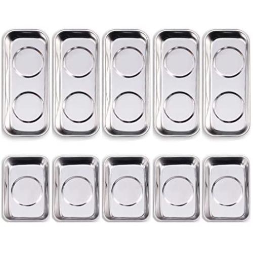 10-Piece Magnetic Tray Holder (3.6'' x 2.4'' / 5.9'' x 2.5'' Square), Stainless Steel Magnet Trays Set For Socket Screw Nuts Bolts Metal Parts & Tool Organization