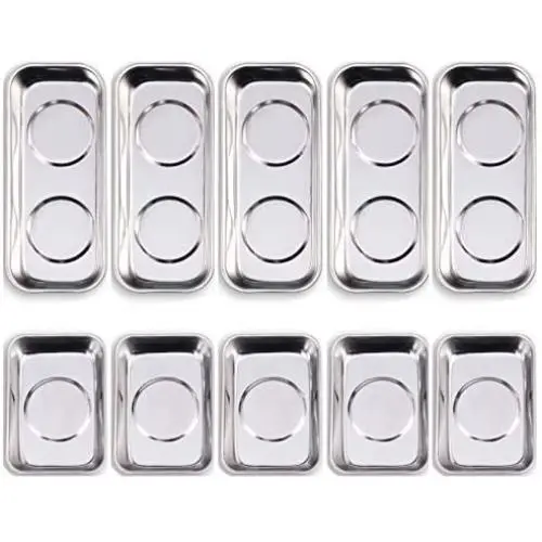 10-Piece Magnetic Tray Holder (3.6'' x 2.4'' / 5.9'' x 2.5'' Square), Stainless Steel Magnet Trays Set For Socket Screw Nuts Bolts Metal Parts & Tool Organization