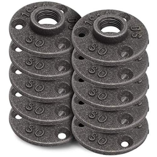Brooklyn Pipe 10 Pack 1/2 Inch Floor Flange Cast Iron Pipe Floor Threaded Pipe Fitting Industrial Steampunk Vintage Retro Decor Furniture DIY Wall Industrial