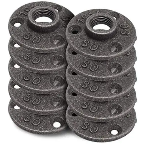 Brooklyn Pipe 10 Pack 1/2 Inch Floor Flange Cast Iron Pipe Floor Threaded Pipe Fitting Industrial Steampunk Vintage Retro Decor Furniture DIY Wall Industrial