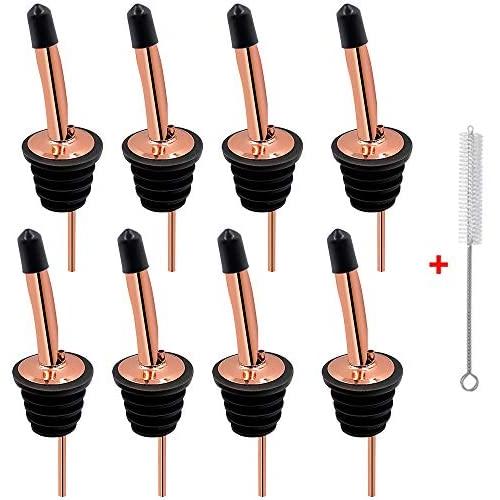 Liquor Bottle Pourers - 8 Pack Stainless Steel Classic Bottle Pourers with clean bursh, Rustproof Metal Alcohol Pouring Tubes For Bars, Clubs, Restaurants & Home Use (Copper)