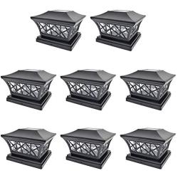 iGlow 8 Pack Black 6 x 6 Solar Post Light SMD LED Deck Cap Square Fence Outdoor Garden Landscape PVC Vinyl Wood