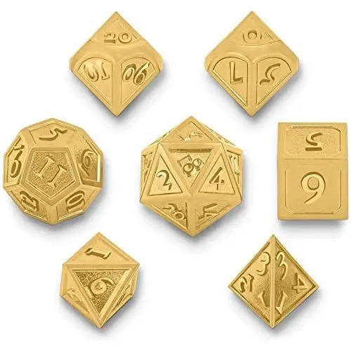 TitanShield Solid Gold Polyhedral Dungeons and Dragons D&D Metal 7-Dice Set TitanShield Solid Gold Polyhedral Dungeons and Dragons D&D Metal 7-Dice Set