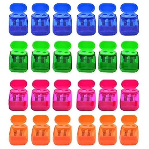 AUSTARK 24Pcs Pencil Sharpener Manual, AUSTARK Assorted Color Small Dual Hole Pencil Sharpeners with Lid for School Office Home (Geometry) AUSTARK 24Pcs Pencil Sharpener Manual, AUSTARK Assorted Color Small Dual Hole Pencil Sharpeners with Lid for School Office Home (Geometry)