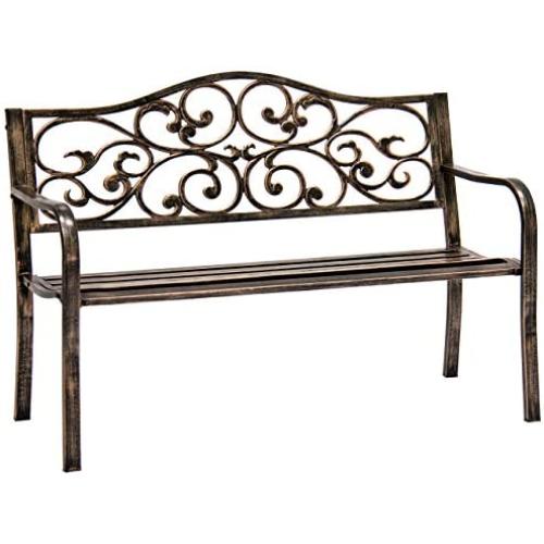 Best Choice Products 50in Classic Steel Garden Bench Chair Furniture for Outdoor, Patio, Yard, Lawn w/Floral Scroll Design - Bronze