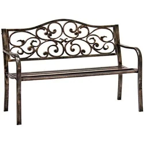 Best Choice Products 50in Classic Steel Garden Bench Chair Furniture for Outdoor, Patio, Yard, Lawn w/Floral Scroll Design - Bronze