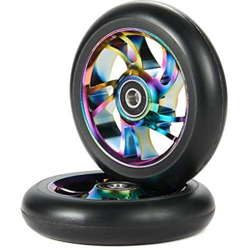 100mm Scooter Wheels - Pro Scooter Wheels 100mm Pair - Neo Oil Slick 100mm Metal Scooter Wheels Replacement - Pro Scooter Wheels 100mm - Bearings Installed - Scooter Wheels for Kids