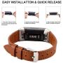 Genuine Leather Bands Compatible for Fitbit Charge 4 / Charge 3 / Charge 3 SE Bands, Classic Replacement Accessories Strap Genuine Leather Wristbands Metal Women Men Small Large Brown