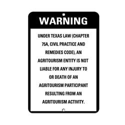 Aluminum Vertical Metal Sign Multiple Sizes an Agritourism Entity is Not Liable for Any Injury Death State Right Law with Border Weatherproof Street 12x18Inches