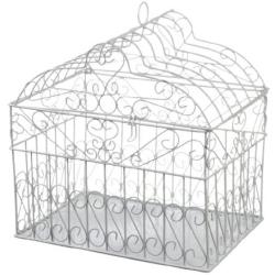 Darice VL1017 Metal Bridal Birdcage Card Holder, White