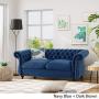 Christopher Knight Home Karen Traditional Chesterfield Loveseat Sofa, Navy Blue and Dark Brown, 61.75 x 33.75 x 27.75,306027