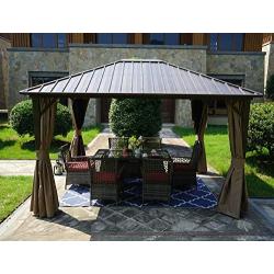 Kozyard Rosana Hardtop Aluminum Permanent Gazebo with 2-Layer Sidewalls (10ftx12ft)