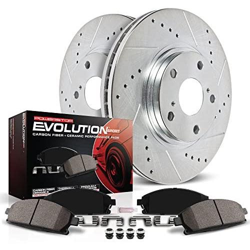Power Stop K2915 Front Z23 Carbon Fiber Brake Pads with Drilled & Slotted Brake Rotors Kit