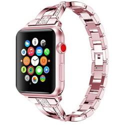 AiiKo Compatible with Apple Watch 38mm 40mm Bands Women,X Link Stainless Steel Metal Bracelet with Bling Rhinestone Jewelry Replacement for Apple Watch Series 4/3/2/1,Rose Pink