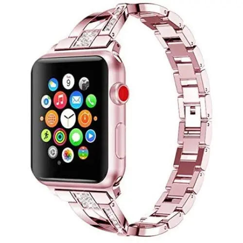 AiiKo Compatible with Apple Watch 38mm 40mm Bands Women,X Link Stainless Steel Metal Bracelet with Bling Rhinestone Jewelry Replacement for Apple Watch Series 4/3/2/1,Rose Pink AiiKo Compatible with Apple Watch 38mm 40mm Bands Women,X Link Stainless Steel Metal Bracelet with Bling Rhinestone Jewelry Replacement for Apple Watch Series 4/3/2/1,Rose Pink
